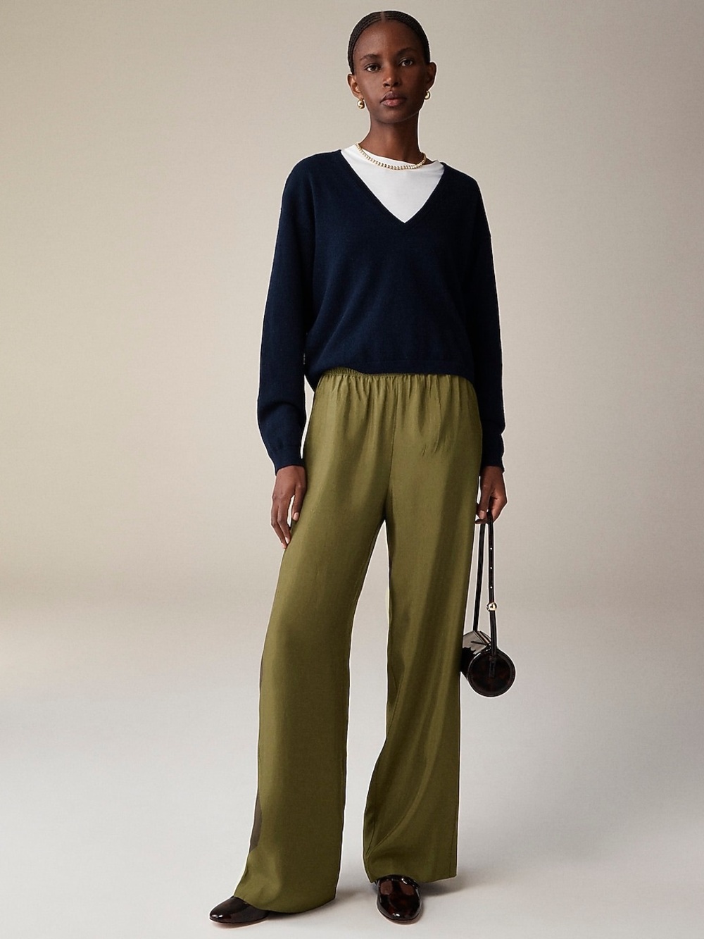 JCREW Stratus Pant - Wide-Leg Olive Green Pull-On Pants